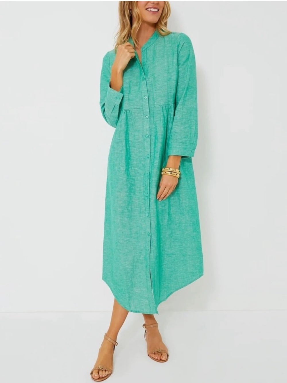 NEW Tuckernuck Sea Green Lydell Linen Band Collar Maxi Shirt Dress size Medium